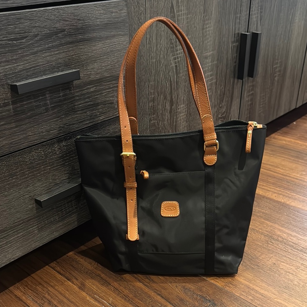 Bric's Black Tote with Tan Leather Trim